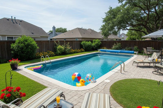 Pool owner vacuuming pool floor to remove stains and debris