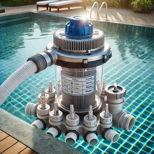 Pool vacuum connected to a multiport valve, actively cleaning pool.