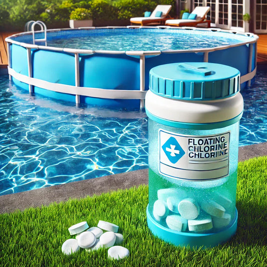 Floating chlorine dispenser in a clean above ground pool.
