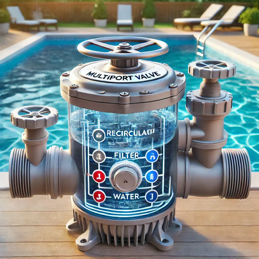  Pool pump system with valve set to recirculate, bypassing filter.