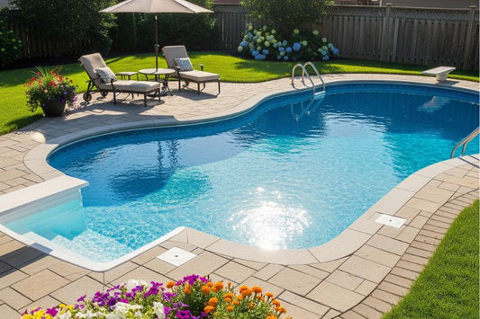 Solar panels and pool heating equipment installed near a swimming pool.