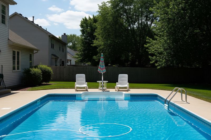 Backyard family pool with safe design and kid-friendly shallow areas