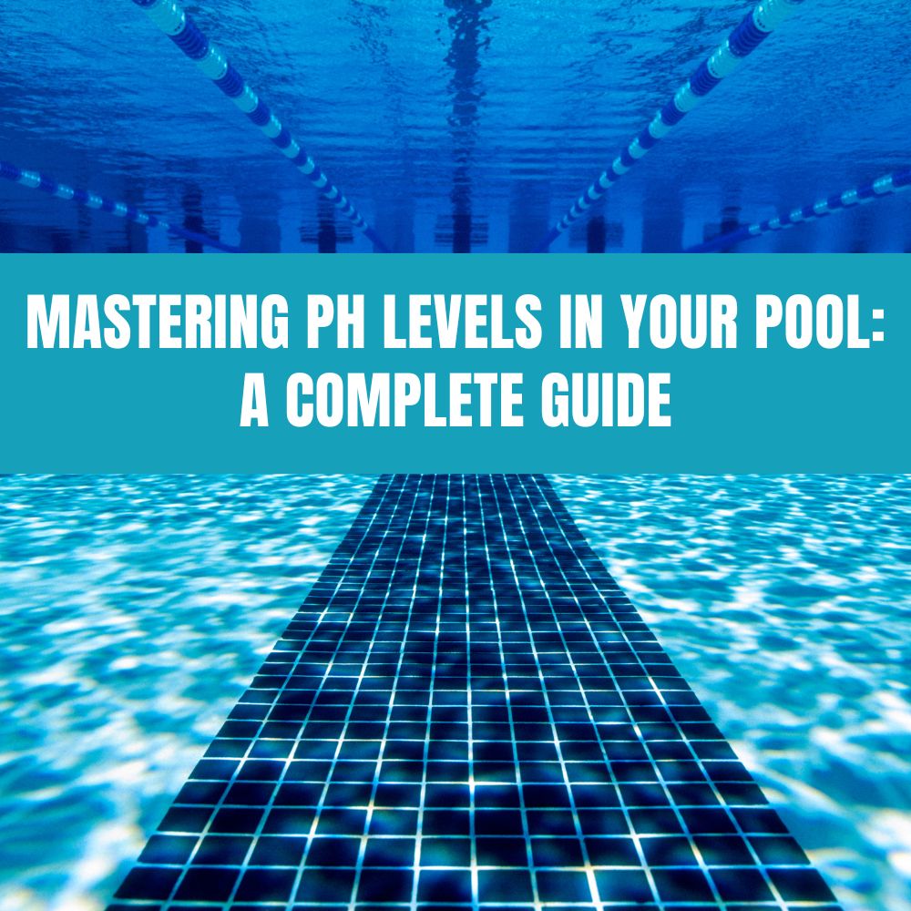 Illustration depicting the process of maintaining pH levels in a pool, showing a pH test kit and various pool chemicals