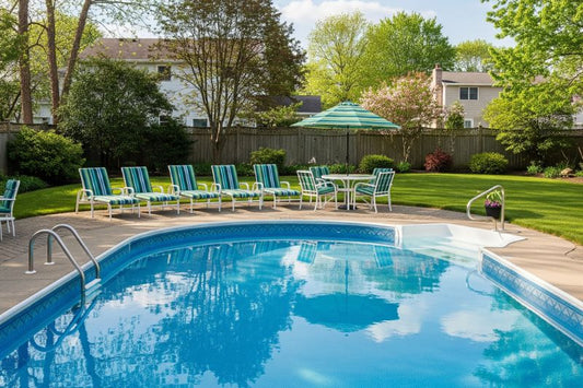 Pool covered for winter without being fully drained.