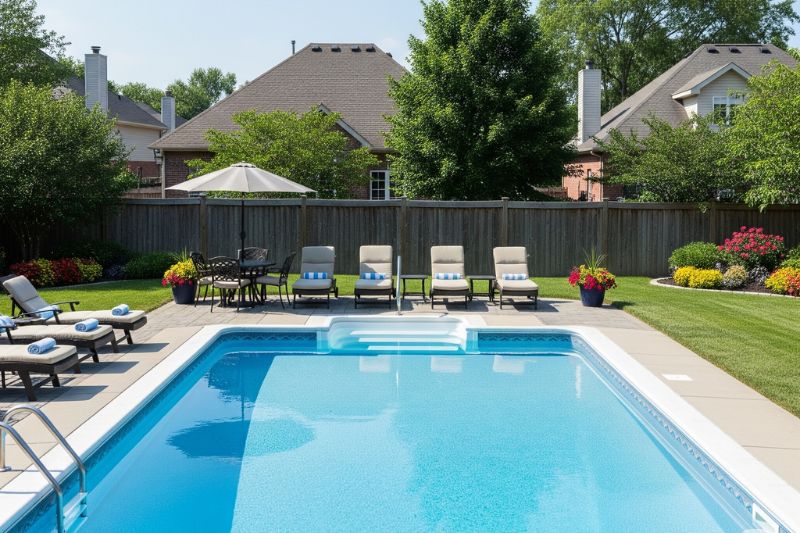 Swimming pool with early signs of algae in water