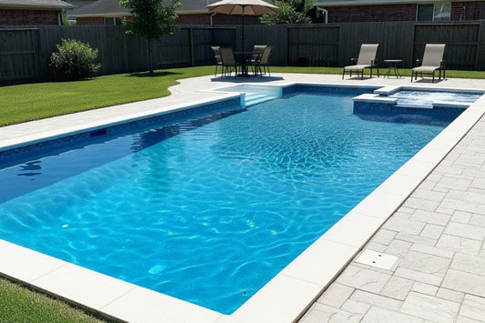 Swimming pool with visible metal stains on steps and walls