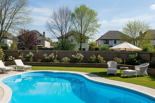 Swimming pool liner showing wrinkles and fading as signs of replacement needed