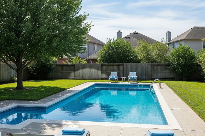 Pool being treated overnight to prevent algae growth and clear water