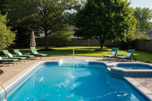  Outdoor pool with heating system for consistent temperature