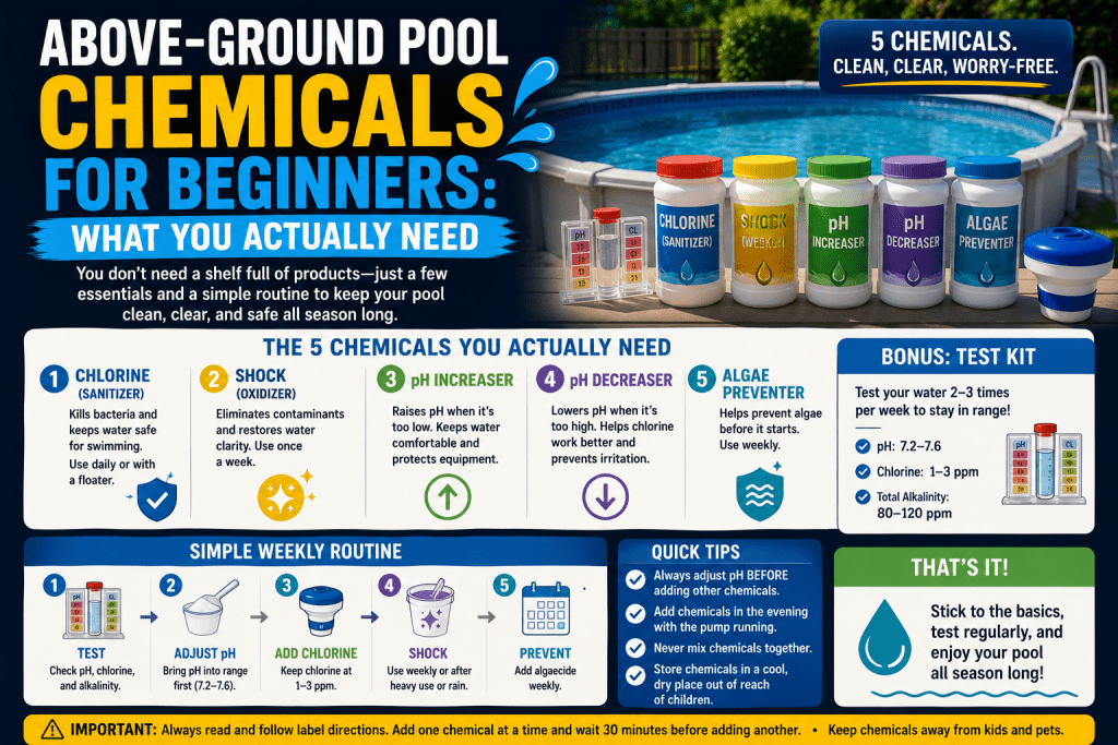 Above-Ground Pool Chemicals for Beginners: What You Actually Need - AquaDoc