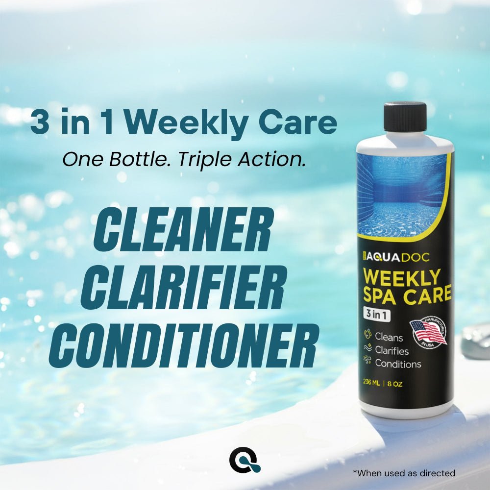 Aquadoc Weekly Spa Care cleaner with pool background