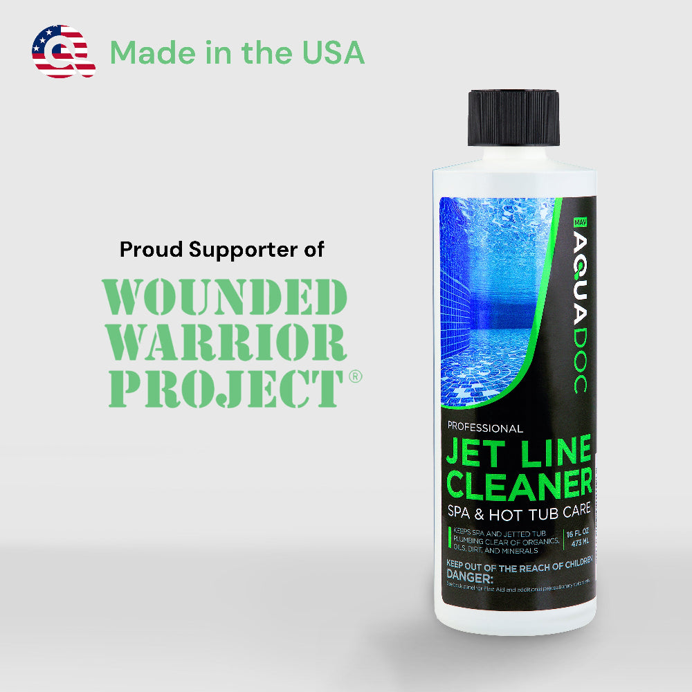 Jet line cleaner bottle with branding and text on a light gray background