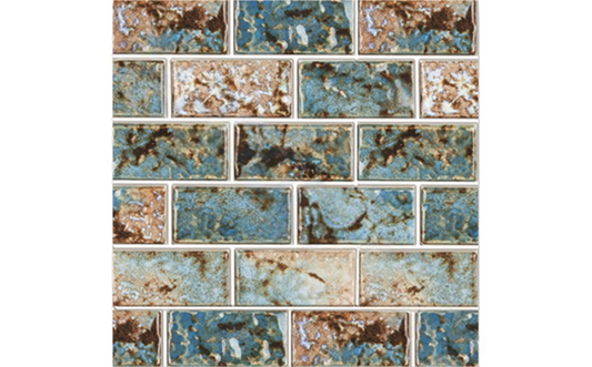 Baroque Turquoise 1x2 glossy porcelain tile with tortoiseshell-like pattern