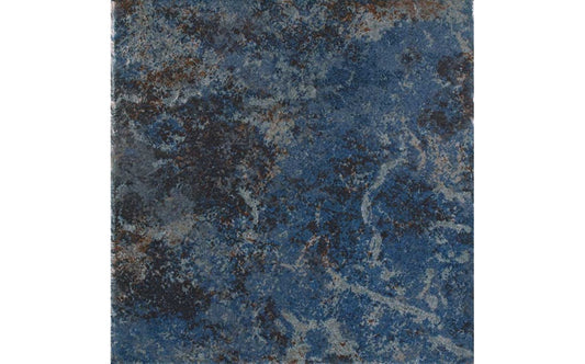 Glossy cobalt-blue embossed Aztec porcelain tile 6×6