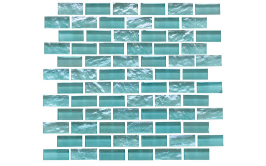 High-quality Elysium Iridescent Glass Tile in turquoise for pools.