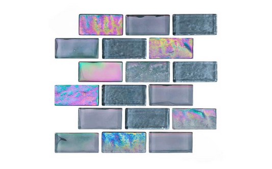 Equinox Black Steel 1" x 2" glass tile with iridescent finish for pools and spas.