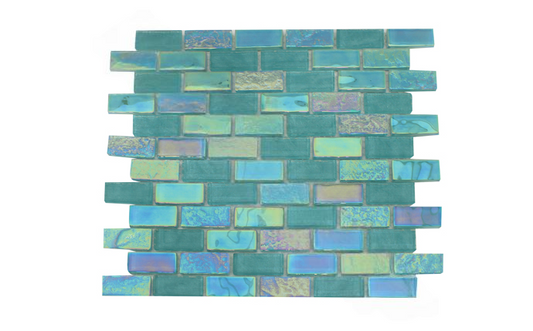 Equinox Icy Teal glass tile with iridescent finish for pools and spas