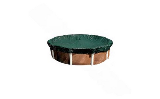 Durable 21 ft round winter pool cover in gold, top view.