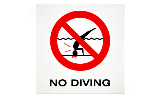 Inlays C611500 6x6 NO DIVING ceramic pool tile with red and black lettering