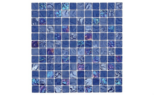 Iridescent Nightfall Cobalt glass mosaic tile for pools and showers