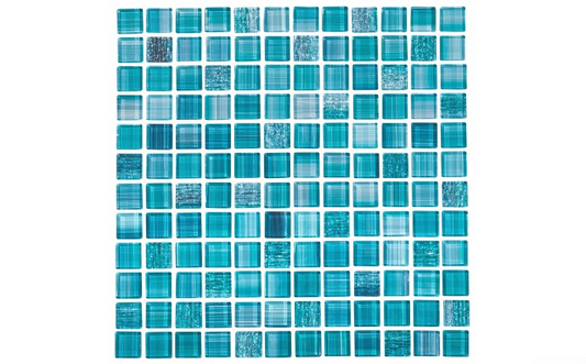 Vibrant aquamarine glass mosaic tile with iridescent shimmer for pools and spas