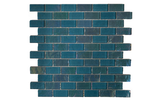 NPT 1x2 Lagoon glass tile installed in a pool setting