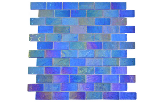 Close-up of NPT Lightwaves Blue Glass Mosaic Tile
