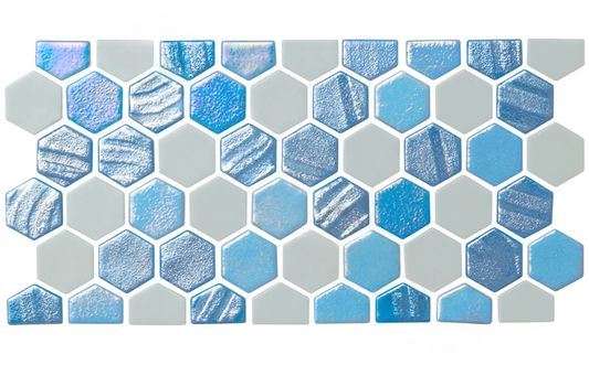 NPT Starburst Arctic Blue Mosaic Border Pool Tile close-up view