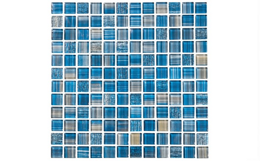 Vibrant navy glass mosaic tile with iridescent shimmer for pools and spas