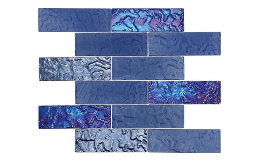 Close-up of iridescent Nightfall Cobalt glass tile