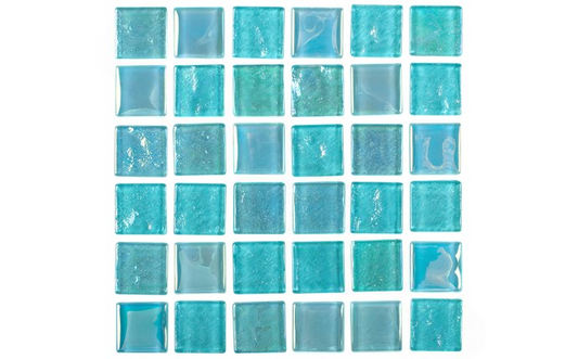 Detail view of sparkling NPT EQX-WINTER Icy Teal tiles.