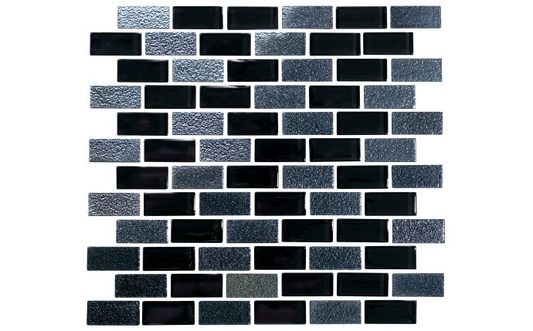 Splendor Black iridescent glass tile close-up Splendor Black tile installed in a pool Splendor Black tile in natural light Splendor Black tile sheet layout Splendor Black tile with water droplets Splendor Black tile in a spa setting Splendor Black tile packaging Splendor Black tile shade variation Splendor Black tile master carton Splendor Black tile installation tools