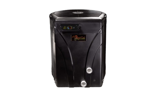 Side profile of AquaCal 123K BTU pool heat pump