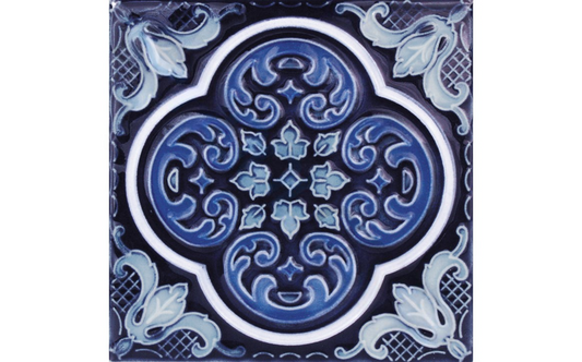 Close-up view of cobalt ocean deco tile design