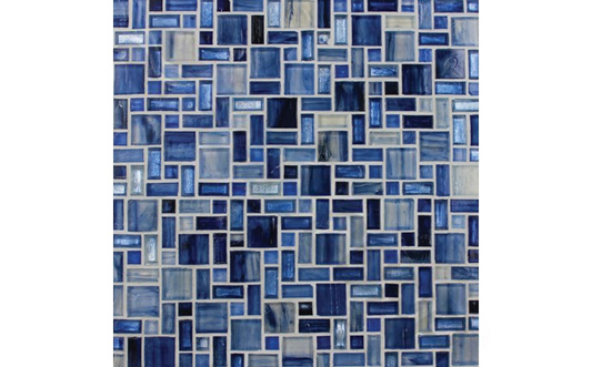 Light blue textured glass mosaic tile for pool waterline