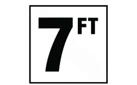 Front view of 6x6 depth marker tile with 7 FT in black on white background