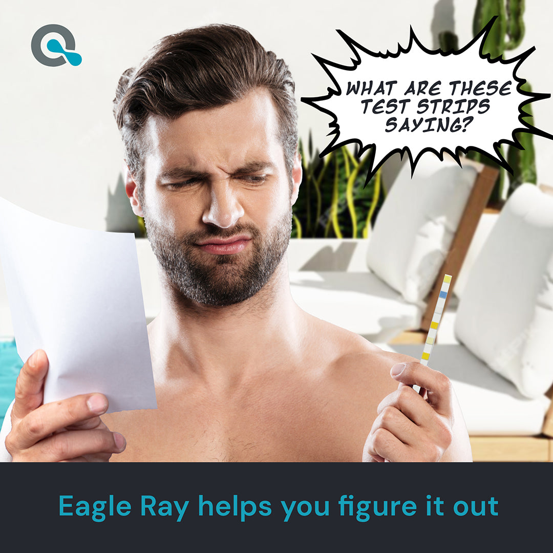 Man holding a test strip with a confused expression, surrounded by plants and furniture.