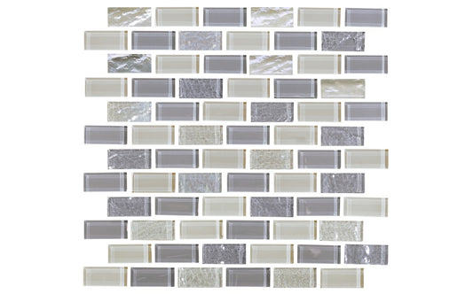  Close-up of NPT Elysium Iridescent Glass Tile in gray and silver tones

