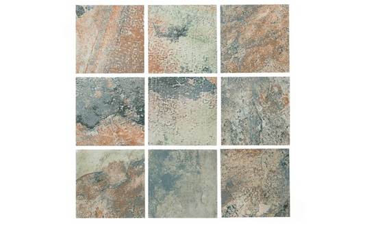 Living room accent wall with 2x2 emerald tile pattern