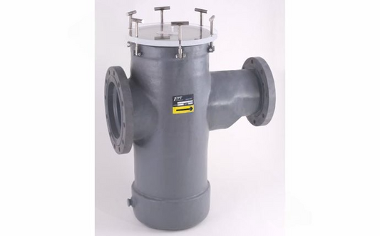 Front view of Fluidtrol RSW116106431 6x4 flanged strainer with stainless steel basket