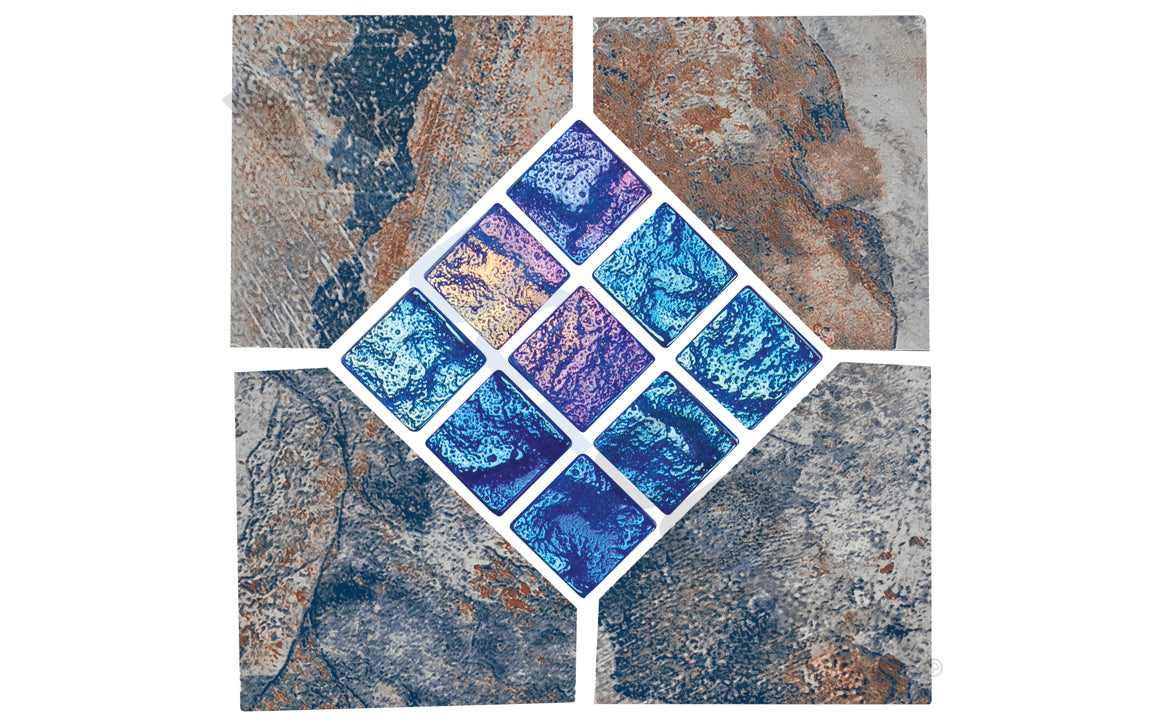 Front view of Gemstone Blue Deco pool tile