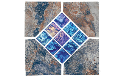 Front view of Gemstone Blue Deco pool tile