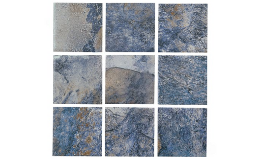 Close-up view of 2x2 blue gemstone pool tile