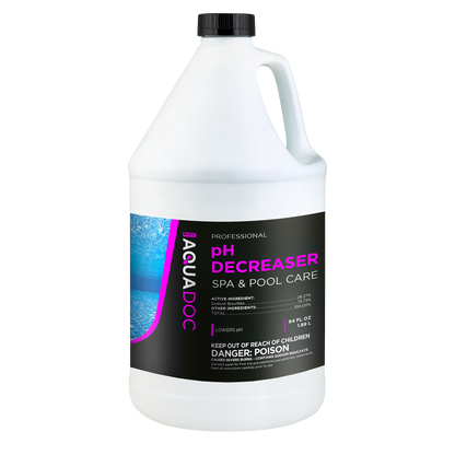 Aquadoc pH Decreaser bottle for spa and pool care on a white background