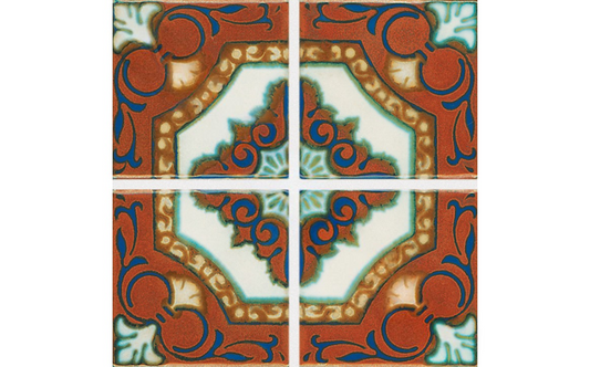 Close-up of yellow, orange, and blue tile design