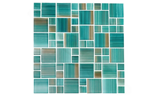 Close-up of NPT ECD-MARINE Escapade Tile showing green and copper mosaic details