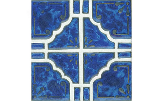 Close-up of NPT ME44 Moonbeam Tile showcasing blue floral mosaic design

