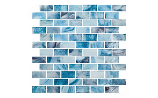 Close-up of Aquarius Olympic 1x2 gray-blue glass pool tile