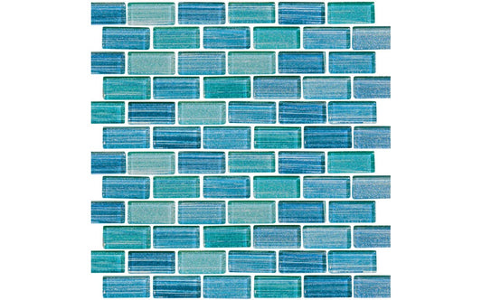 Front view of NPT Parallax Cyan glass pool tile