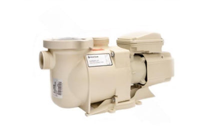 Pentair SuperFlo 1 HP pool pump front view showing beige housing and stainless steel components